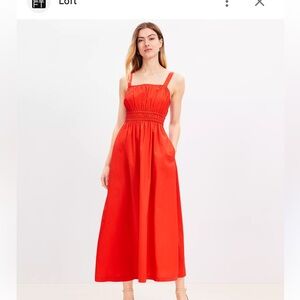 LOFT Red Poppy Color Poplin Strappy Maxi Dress